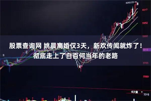 股票查询网 姚晨离婚仅3天,新欢传闻就炸了!彻底走上了白百何当年的老路